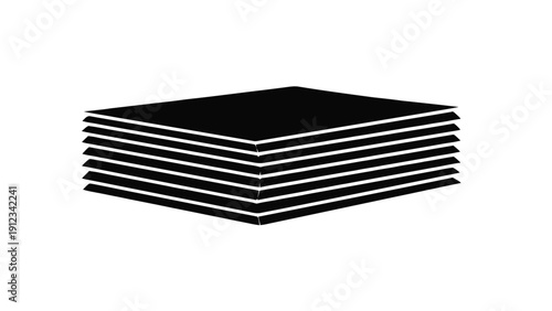 Vector illustration of stack of paper sheets icon, pile of documents or cards, simple black silhouette graphic on a transparent background