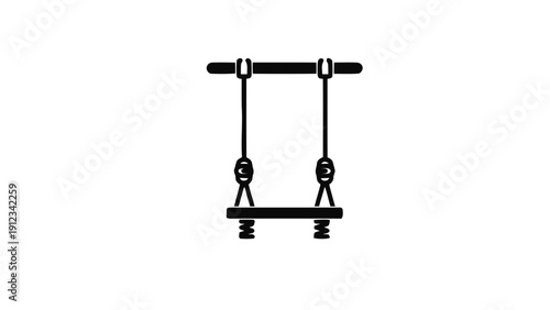 Vector illustration of simple black and white icon of a playground swing hanging from a bar, on a transparent background