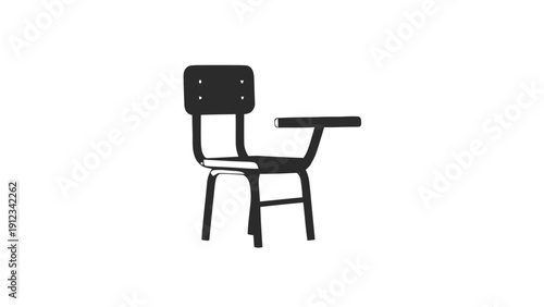 Vector illustration of black silhouette of a student desk chair with attached writing tablet on a transparent background