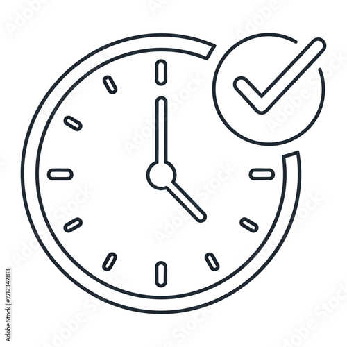 Time Management Clock Check Line Icon