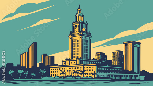 Miamicleveland skyline mashup with vibrant colors, suitable for travel publications, city guides, website banners, and promotional materials.
