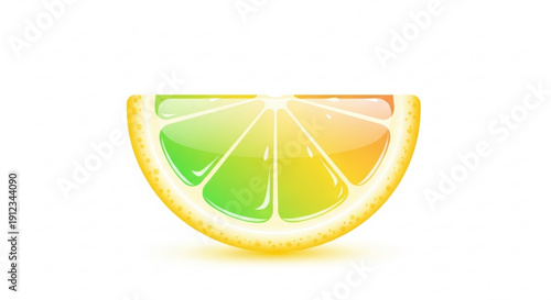 Vibrant lemon wedge with green and yellow segments isolated on white background