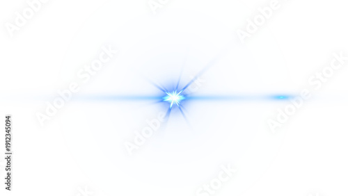 Bright blue lens flare with light streaks radiating on a transparent background abstract photography effect