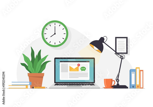 Modern Email Marketing Workspace with Laptop Illustration for Digital Communication Concept