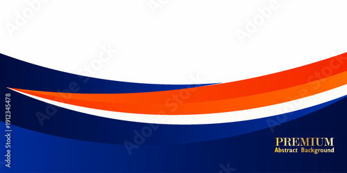 Premium abstract background with dynamic orange and navy blue wavy shapes on white. Professional corporate vector for business branding, elegant banner, website header,