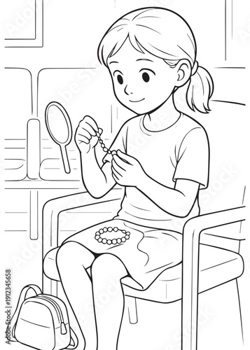 coloring book girl making a bead bracelet as therapy activity