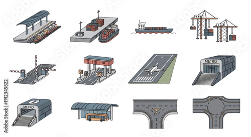 vector set of construction site