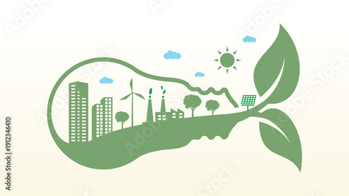 Light bulb, Eco friendly, Green city and sustainability development concept, vector illustration