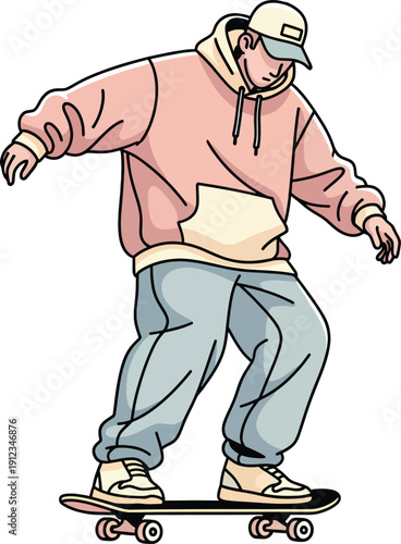 Skater Boy Riding Skateboard in Streetwear