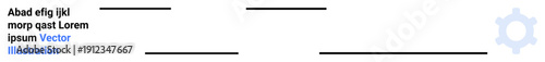 Business operations, technology diagrams, data flow, customization, industrial concepts, digital planning. Gear icon with connecting lines and text placeholders. Business operations and technology