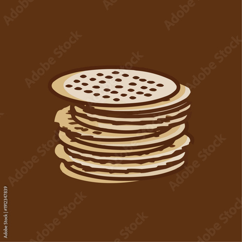 Round stack of matzo (unleavened bread), symbol of Passover and Last Supper, minimalist flat vector illustration in earth tones for Maundy Thursday and Easter concept