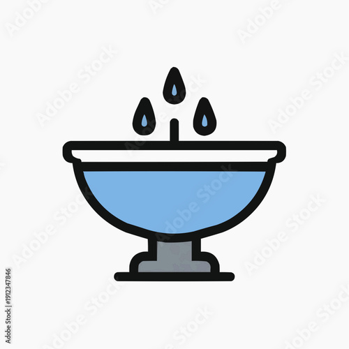 Basin with water for foot washing, symbol of humility and service, minimalist vector illustration in blue tones for Maundy Thursday and Holy Week concept