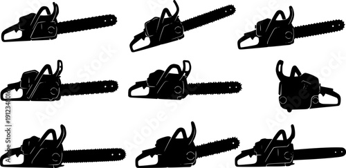 Set of Chain Saw silhouette vector illustration isolated On Transparent Background
