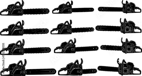 Set of Chain Saw silhouette vector illustration isolated On Transparent Background
