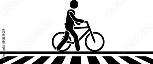 Pedestrian and Bicycle Crossing: A simple yet powerful icon representing a person walking and pushing a bicycle across a crosswalk. Emphasize safe pedestrian and cyclist interaction