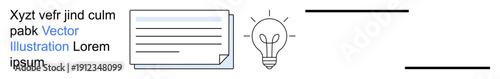 Education, creativity, brainstorming, content creation, innovation, document workflow. A document and a glowing lightbulb are . Creativity and brainstorming concept