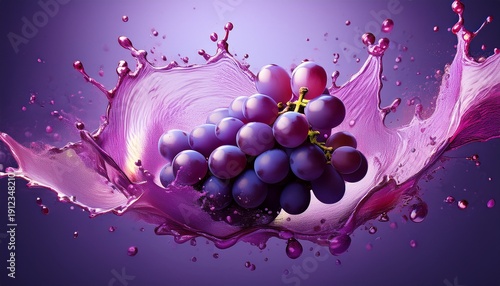 purple grapes exploding in a splash of juice
