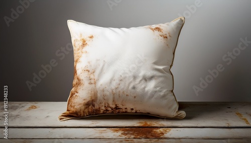 rusty aged pillow off white with brown stains