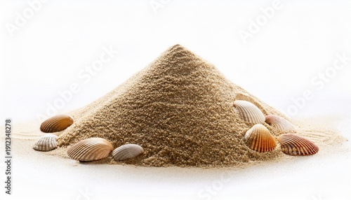 sea shell sand pile isolated on white side view