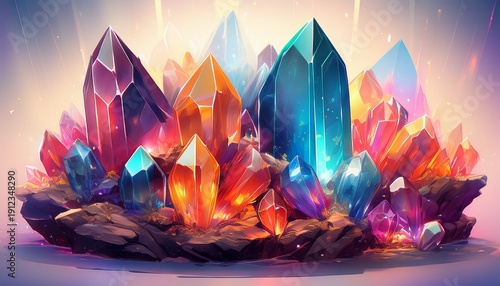 shiny crystal clusters in various hues