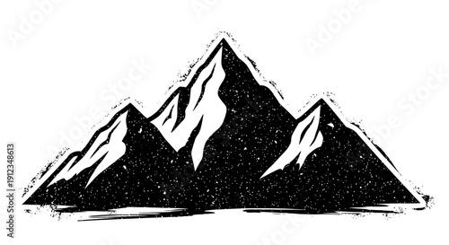 Grungy Mountain Range Silhouette Vector Illustration.