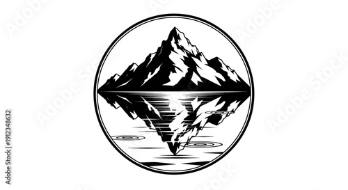Mountain Reflection in Water Circle Logo Design.