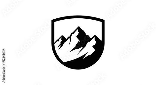 Bold Mountain Peaks Shield Emblem Design.