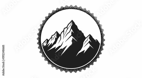 Mountain peaks in a circular emblem design.