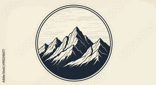 Majestic Mountain Peaks in a Circular Emblem Design.