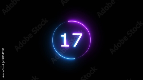 Bilde på lerret Neon countdown number on black background
