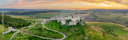 Obraz na płótnie Aerial drone view of the ruins of Spis Castle in eastern Slovakia form one of th