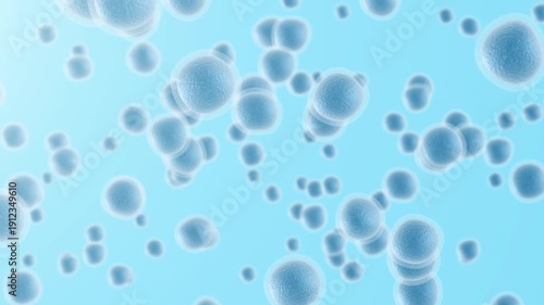 Transparent blue cells. Microscopic view of human egg cells 3d render 4k loop