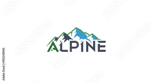 Alpine Mountain Range Logo Design with Text.