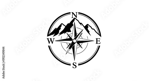 Mountain Compass Rose Logo Design for Adventure and Exploration.