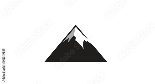 Minimalist black mountain peak with white snow cap.