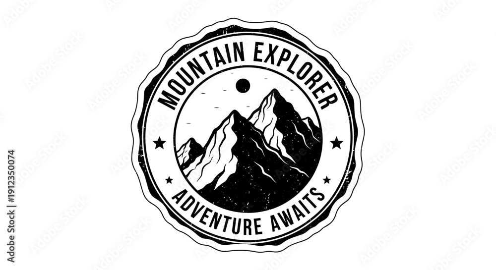 Obraz premium Vintage Mountain Explorer Adventure Awaits Badge Logo Design.
