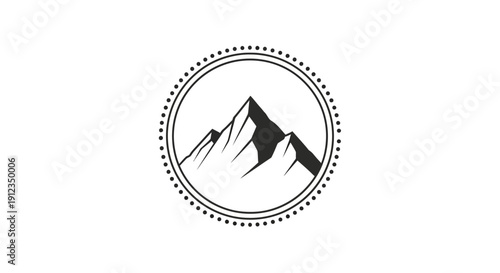 Mountain peaks in a circular frame minimalist black and white illustration.