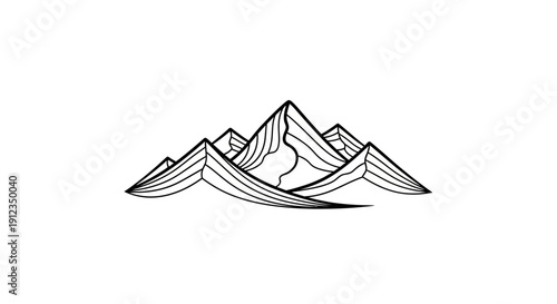 Minimalist Mountain Range Line Art Illustration.