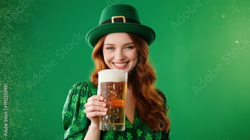 Woman Celebrating St Patricks Day with Beer.