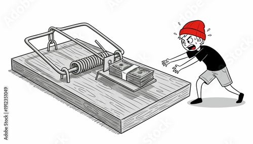 Man attempting to steal cheese from a deadly mouse trap.