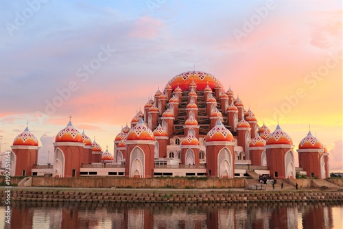 Bild auf Leinwand 99 Domes Mosque (Masjid 99 Kubah) a Beautiful Building with Amazing Architecture Located in Central Point of Indonesia (CPI) Makassar, South Sulawesi