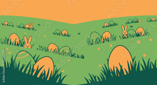Bunnies Hiding in Green Grassy Field.
