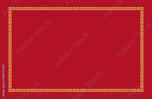 中華雷紋フレーム 赤背景 金装飾 中国風デザイン