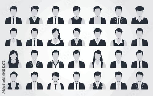 A collection of diverse professional silhouettes in formal attire