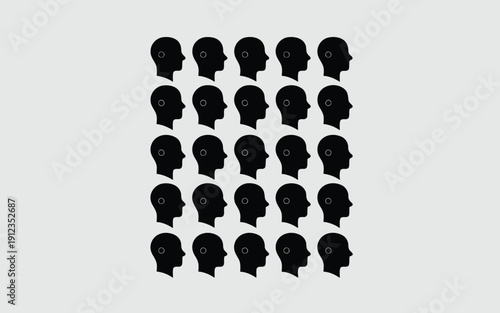 Uniform silhouettes of people arranged in a grid formation against a plain background