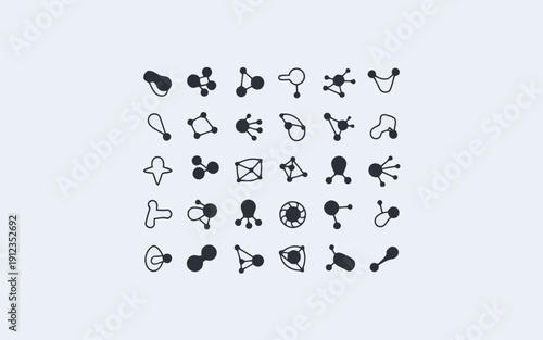 Collection of diverse abstract and symbolic black line icons on white background