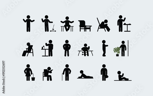 Black and white icons depicting various gardening and yard work activities