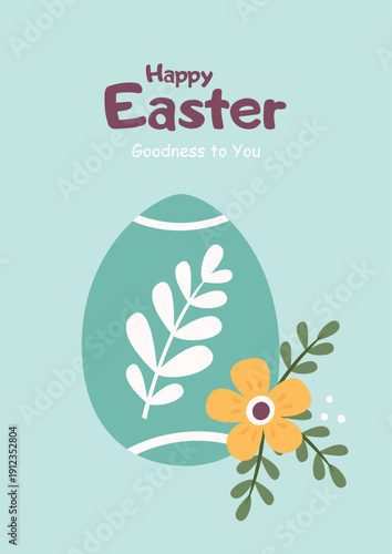 Easter card with egg and flowers. Perfect for Easter cards, invitations, and posters.