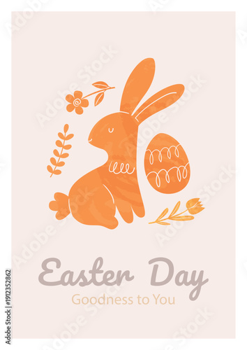 Easter card with colorful rabbit and egg. Perfect for Easter cards, invitations, and posters.