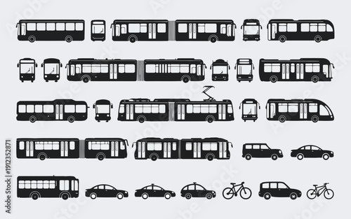 Assorted icons of various modes of urban public and personal transportation